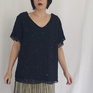 Black Silk Beaded Blous